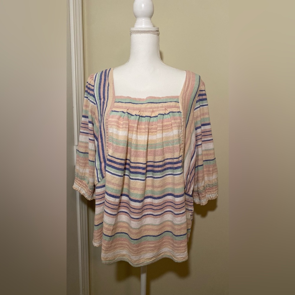 Ava James 
Striped Pastel Square-Neck Women's Top